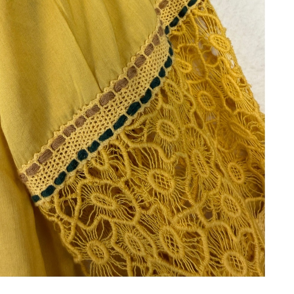 Blank London Yellow Crochet Lace Embroidered Boho Blouse Womens Large Mustard - Picture 9 of 9